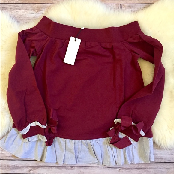 Off-The-Shoulder Black Or Burgundy Peplum Sweater - Picture 7 of 8